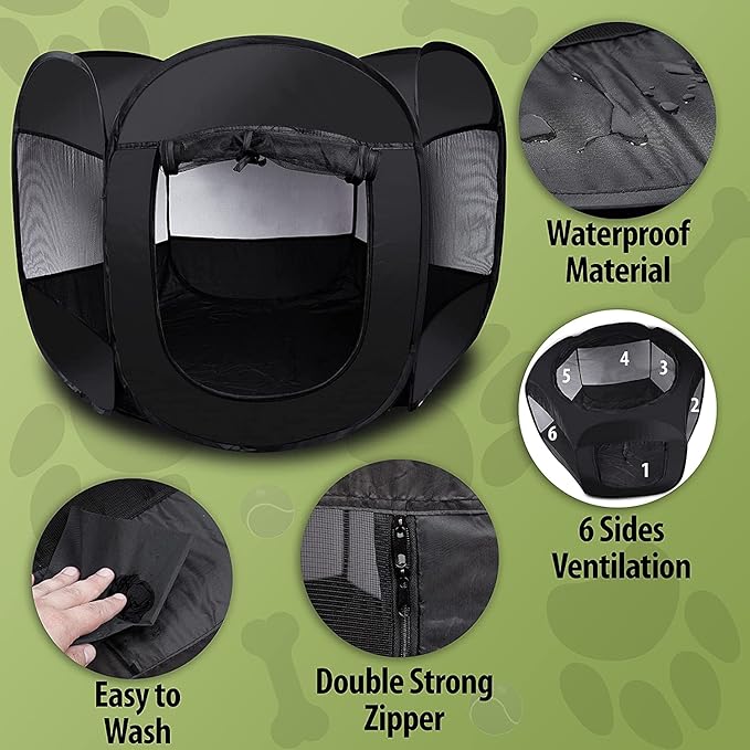 ZONETECH Portable Fold-able Pet Playpen Tent – Medium Size Premium Quality Indoor Outdoor Mesh Open Air Exercise Pop-Up Cage for Dogs and Cats (2 Pack)
