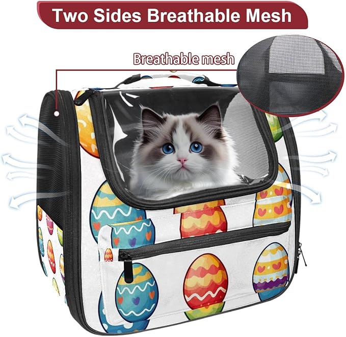 Happy Easter Eggs (3) Cat Carrier Backpack,900D Wear-Resistant Oxford Fabric, Dog Carrier Cat Backpacks Suitable for Travel
