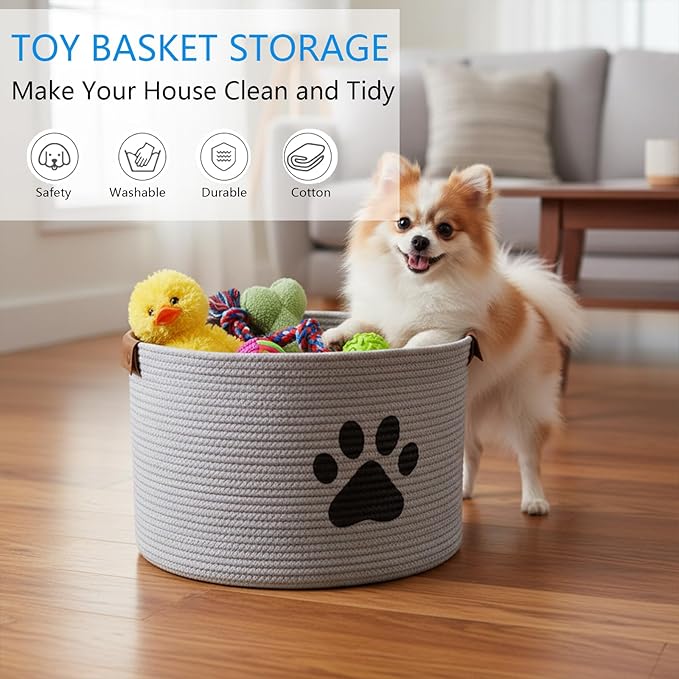 Morezi Dog toy bin pet cat toy box baskets in large suff storage - Perfect for collect toys, grooming stuff, closthing, diapers for Living Room, Playroom, Closet, Home - Gray