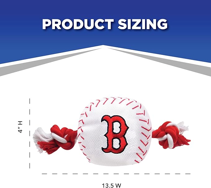 MLB BOSTON RED SOX Baseball Rope Toy for DOGS & CATS. Tough nylon, Sporty Baseball Design, Heavy-duty ropes with Inner SQUEAKER