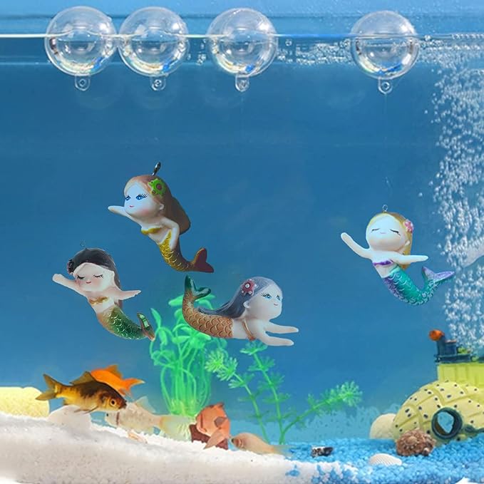 Floating Mermaid Fish Tank Decor, Cartoon Aquarium Decorations for Aquatic Pets to Play Resin Aquarium Ornaments Suitable for All Kinds of Fish Tank