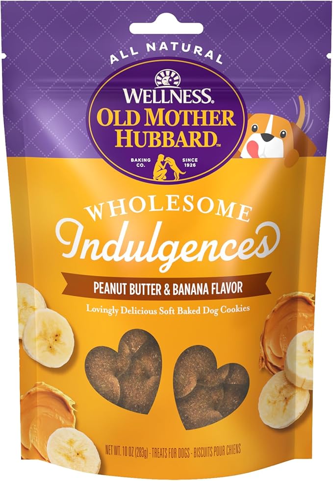Wellness Old Mother Hubbard Wholesome Indulgences Soft-Baked Dog Biscuits, Natural Treats, Peanut Butter and Banana Flavor, 10 oz Bag