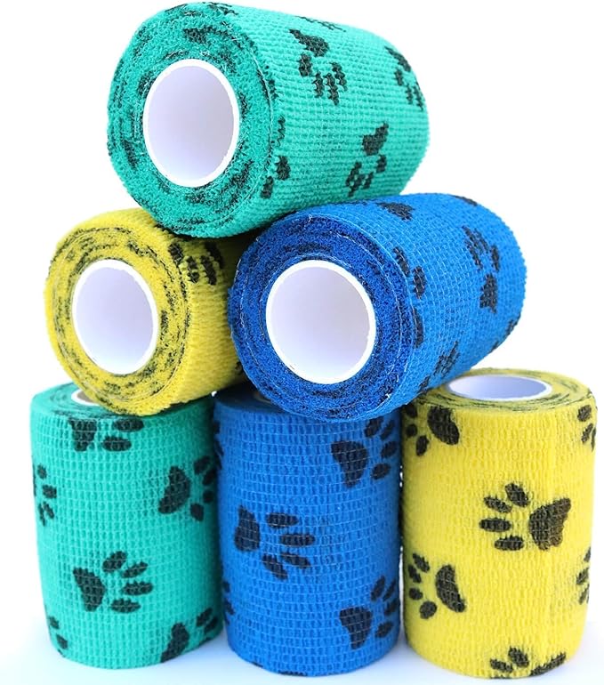Self-Adhesive Vet Wrap for Pets - 6 Rolls 3 Inch Cohesive Bandage for Dogs Cats Horses Rabbits, Pet First Aid Wound Care Stop Bleeding Prevent Licking
