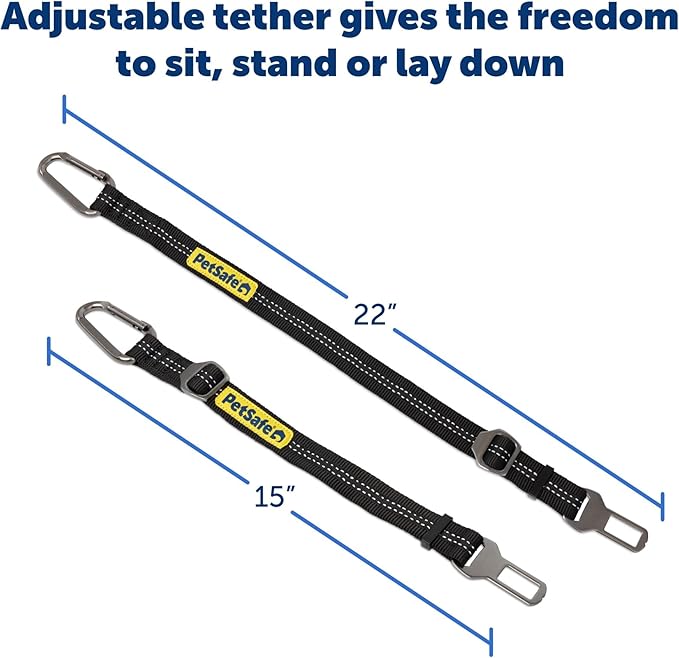 PetSafe Safety Seatbelt Tether Adjustable Dog Seat Belt for Car Works with Any Harness Carabiner Clip, Black - 1 Tether Included