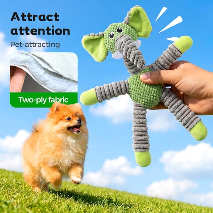2026 New Dog Toys, Indestructible Plush Dog Toy for Aggressive Chewers, Interactive Squeaky Soft Puppy Chew Toy, Durable Teething Toys for Small Medium Large Dogs (Gray Green)