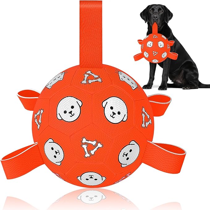 Dog Soccer Ball with Straps - Durable Jolly Ball for Dogs, Large Soccer Ball for Dogs, Dog Toys for Medium Dogs, for Pet Birthday, Outdoor Indoor Play Training Exercise