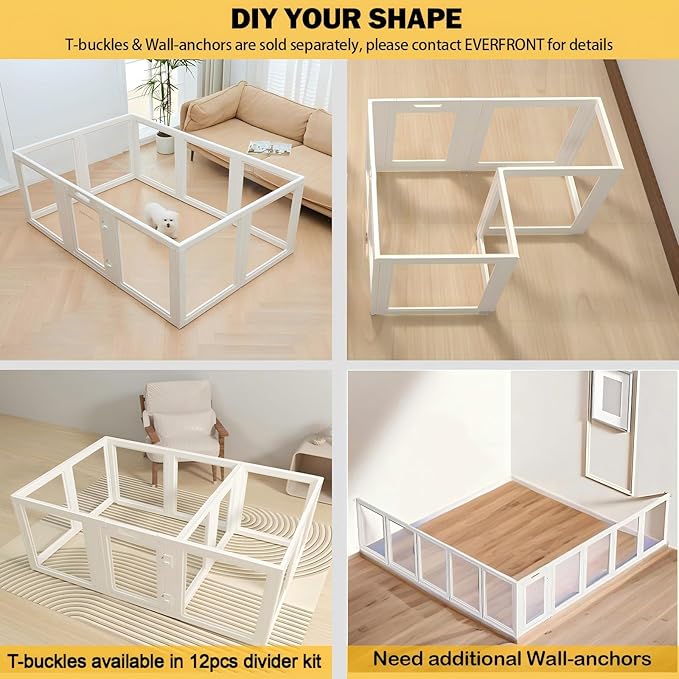 EVERFRONT Clear Acrylic Plastic Dog Playpen - Clear Dog Play Pen - Easy Assemble Acrylic Dog Playpen - Puppy Playpen, Small Animal Playpen, Dog Play Pen Indoors (White, 23.6", 12PCS Divider)