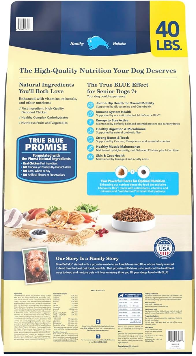 Blue Buffalo Life Protection Formula, Senior Dry Dog Food, Made with Natural Ingredients, Chicken & Brown Rice, 40lb Bag
