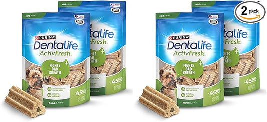 Dentalife ActivFresh Pack of 4 Dog Chews for Small Dogs, Dental Chews to Freshen Breath, Chicken Flavor, 13.5 oz. Each, 45 Each/90 Total - 45 Ct. Pouch