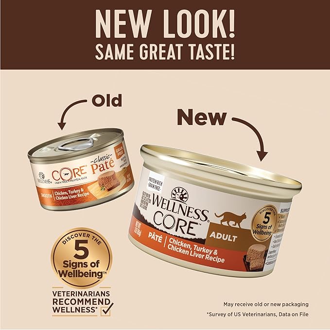 Wellness CORE Pate Adult Canned Wet Cat Food, Natural, Protein Rich, Grain Free, Chicken and Turkey Recipe, 3 oz, Pack of 12 Cans