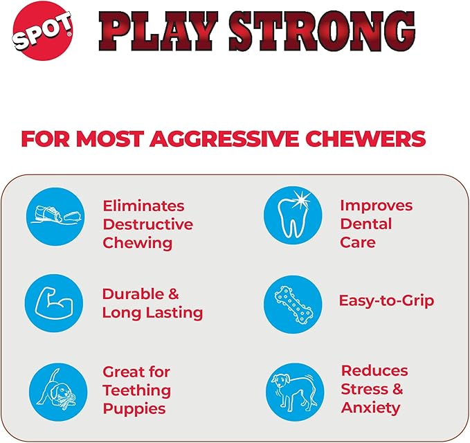 SPOT Play Strong Small Ball - Durable TPR, Treat Hiding, Virtually Indestructible Dog Toy for Aggressive Chewers, Small Dogs & Puppies, 2.5 inch