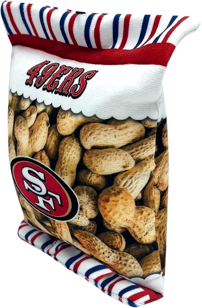 NFL SAN Francisco 49ERS Crinkle FINE Plush Dog & CAT Squeak Toy - Cutest Stadium Peanuts Snack Plush Toy for Dogs & Cats with Inner Squeaker & Beautiful Baseball Team Name/Logo