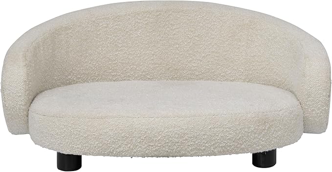 Paws & Purrs Arc Crescent Back Sofa Style Pet Bed, Dog & Cat Modern Couch with Tufted Cushion & Armrest, Stylish Indoor Pet Furniture, Boucle Ivory