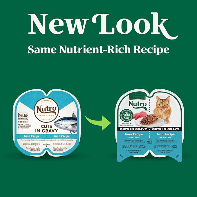 Nutro Perfect Portions Wet Cat Food Cuts in Gravy Tuna Recipe, Cat Food Wet Recipe, 2.64 oz. Twin-Pack Trays (24 Count)