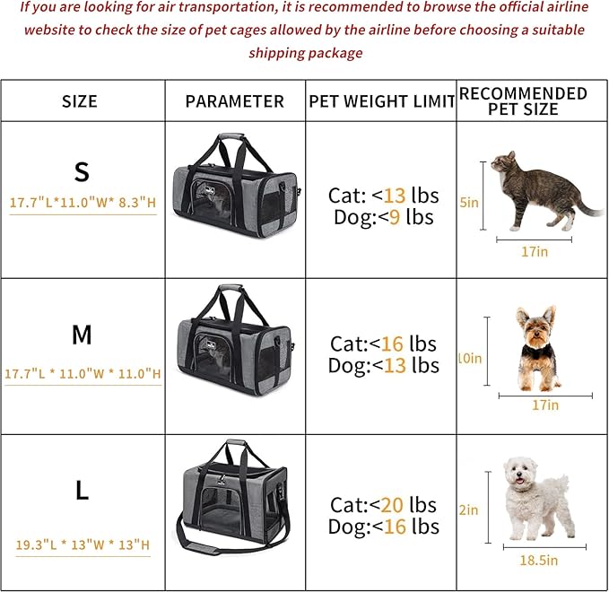 Wakytu Airline Approved Pet Carrier, TSA Approved Soft Sided Travel Bag for Small Dogs and Cats, 5 Mesh Windows & Padded Shoulder Strap for Plane Underseat, 17.7"x11"x8.3"