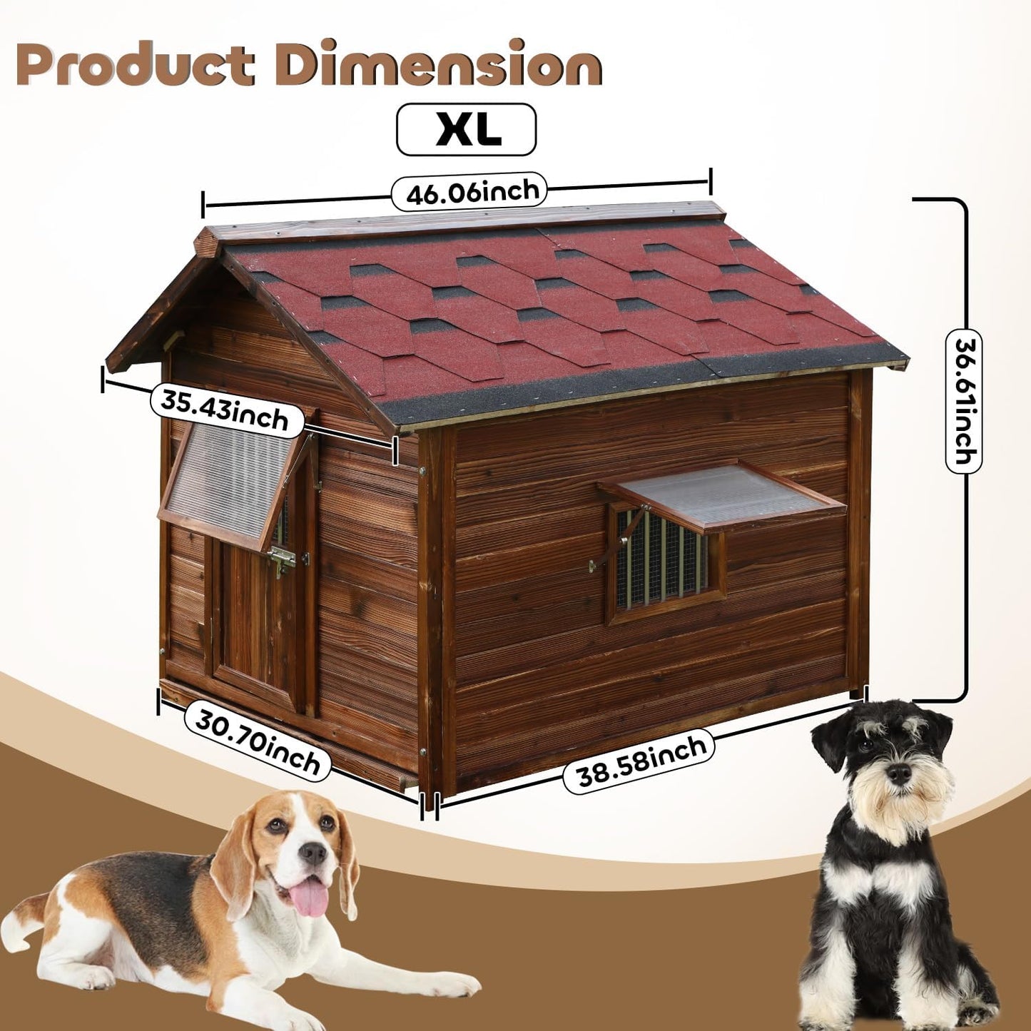 Outdoor Dog House, Natural Pine Wood Dog House with Elevated Floor, XL Outdoor Large Breed, XL-38.58''(D) X30.70''(W) X36.61''(H)