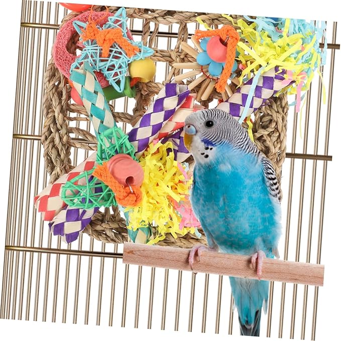 Bird Foraging Wall Edible Seagrass Woven Climbing Hammock Mat for Parrots Parakeets Macaws Safe Chewing and Shredding for Birdcages
