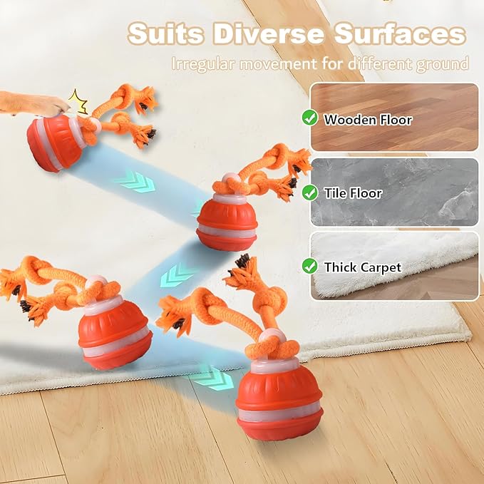 Interactive Dog Toys, Motion Activate Rolling Ball for Small Medium Large Dogs, Automatic Moving Toy, Interactive Dog Ball Stimulation Toy for Boredom Relief (Orange)