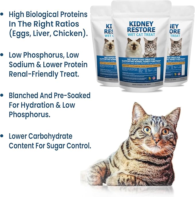 Fresh Made Kidney Care Cat Treat Wet - Renal Cat Treat for Feline Kidney Support - Low Sodium & Phosphorus Support for Cats - Best Feline Food, Feline Renal Support Made in USA