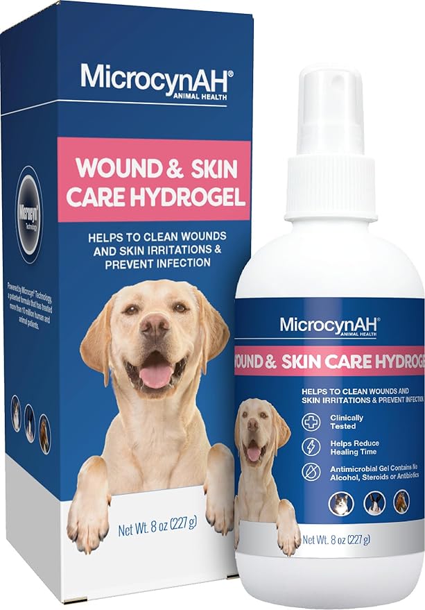 MicrocynAH Wound & Skin Care Hydrogel for Pets, Fast-Acting Antimicrobial Gel for Dogs, Cats & Horses, Clean Wounds & Prevent Infection, No Alcohol, Steroids or Antibiotics, Clinically Tested, 8oz