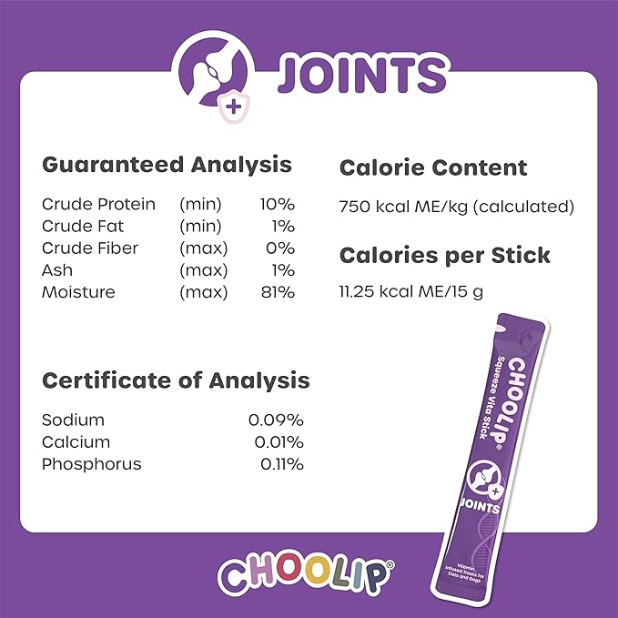 Choolip Squeeze Vita Stick Lickable Cat and Dog Treats, 7-Count Joint Support, Chicken and Salmon with MSM, Green-Lipped Mussel and Vitamin E, Vet-Formulated