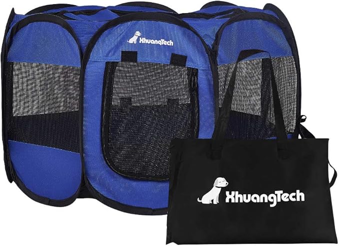 XianghuangTechnology Soft Fabric Portable Foldable Pet Dog Cat Puppy Playpen, Indoor/Outdoor use Pet Kennel Cage D31.5 x H23 inch (Navy Blue)