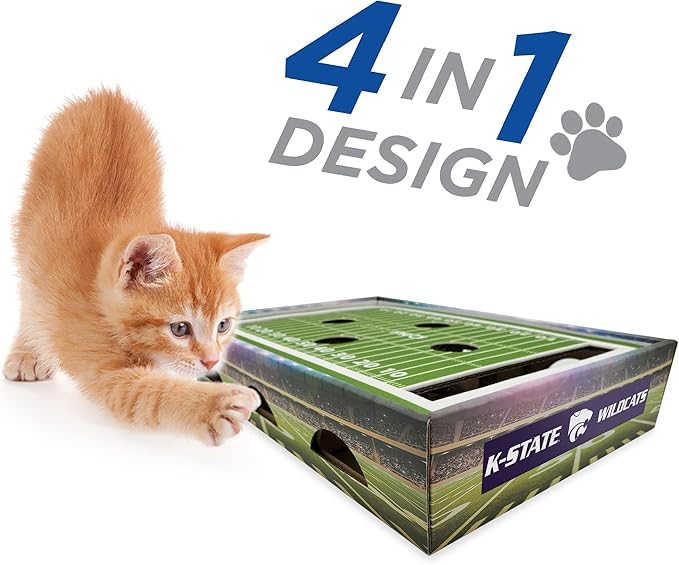 Pets First NCAA Kansas State Wildcats Cat Scratcher Box, Game Day Cat Toy, NCAA Football Field Designed Cat Scratcher and Lounge, Stimulating Cat Game