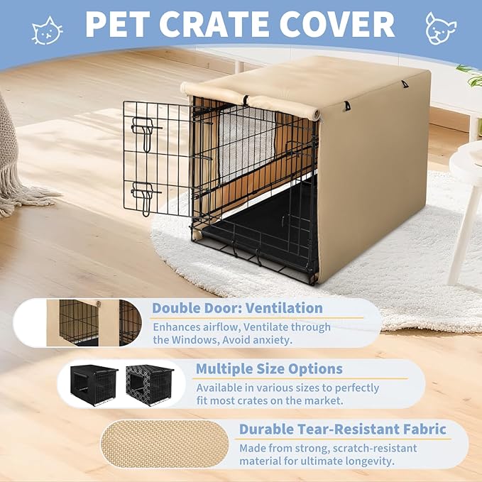 X-ZONE PET 30" Dog Crate Cover for Indoor/Outdoor - Heavy Duty Polyester Pet Kennel Cover Fits for Wire Dog Cage Beige
