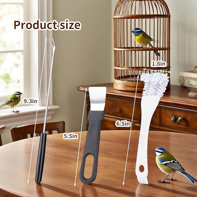 Bird Cage Cleaner Brush Kit, Bird Cage Cleaning Brush Tool Set, Bird Cage Cleaning Brush with Long Handle, Bird Cage Accessories,Poop Remover for Cleaning Poop in Pet Cages,Parrot Cages & Bird Perches