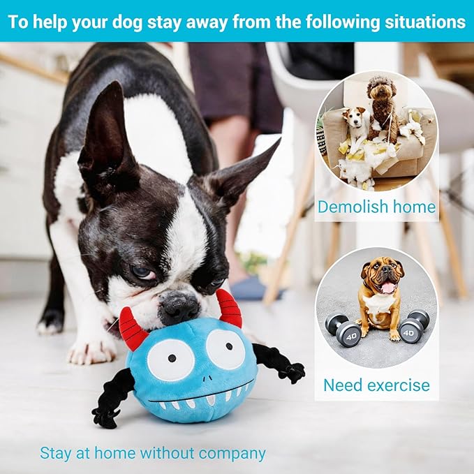 LESYPET Dog Toy Pet Interactive Squeaky Toys - Stuffed Monster Toy Ball for Small, Medium, Large Dogs, Plush Puppy Chewy Toys for Playing, Monster Ball