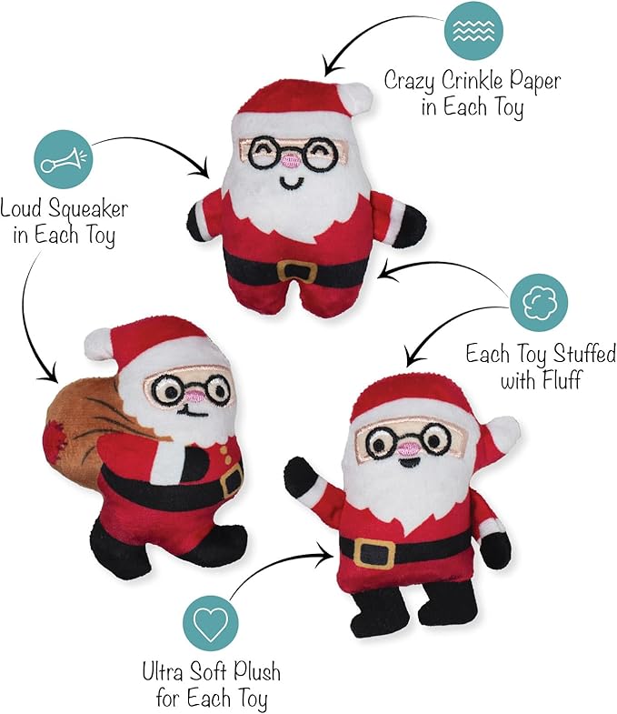 Fringe Studio Pet Toy, Rebels Without A Claus Santas Plush Dog Toy 3 Piece Set, PetShop Collection (662193)