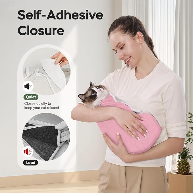 Cat Wrap for Cutting Nails, Self-Adhesive Cat Nail Clipping Restraint Bag, Anti-Scratch Cat Grooming Wrap Swaddle for Meds, SubQ Fluids, Ear Cleaning, Teeth Brushing & Vet Visits,Pink,L
