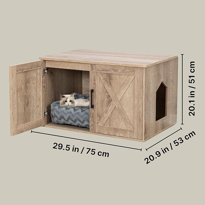 TRIXIE XL Farmhouse Litter Box Enclosure (Graywash), Hidden Litter Box for Cats in Farmhouse-Style, Openings on Either Ends, Large Ventilations Slots, Double Doors for Easy Cleaning, Removable Divider