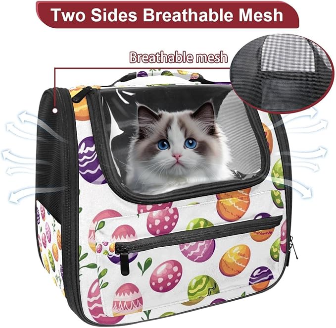 Easter Eggs (3) Cat Backpack Carrier, Breathable Cat Carrier Large Space Bubble Pet Backpack for Kitty Small Dog