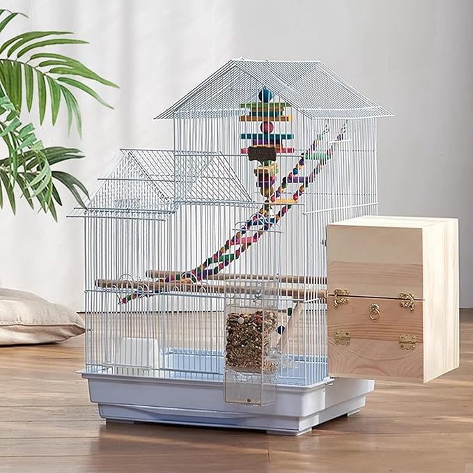 Bird Travel Cage-Lightweight Small Birds Starter Kit with Birdcages and Accessories Great for Parakeets Birds Parrotlets Finches Canaries Removable Plastic Tray Include，Blue