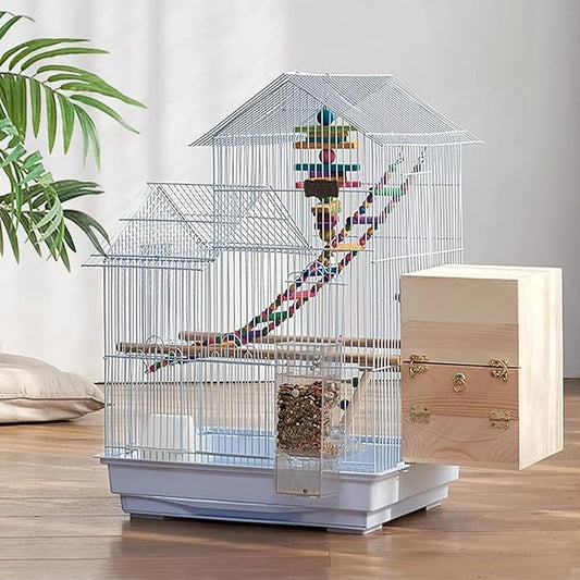 Bird Travel Cage-Lightweight Small Birds Starter Kit with Birdcages and Accessories Great for Parakeets Birds Parrotlets Finches Canaries Removable Plastic Tray Include，Blue