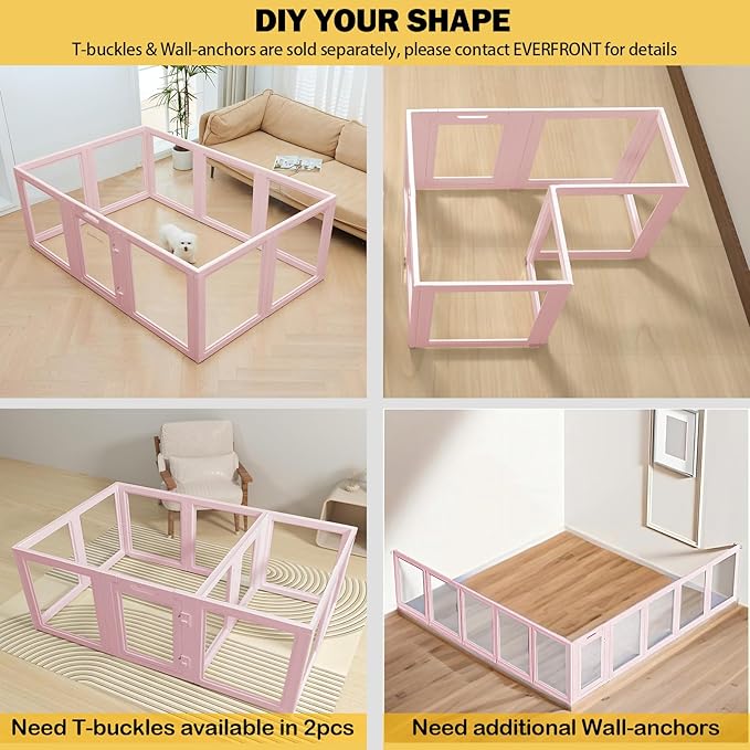 EVERFRONT Clear Acrylic Plastic Dog Playpen - Clear Dog Play Pen - Easy Assemble Acrylic Dog Playpen - Puppy Playpen, Cat Playpen, Small Animal Playpen, Dog Play Pen Indoors (Pink-30.3" H, 10PCS)