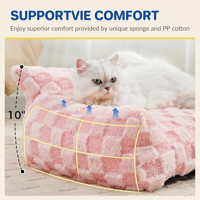 ABCPET Cat Bed Cat Couch for Puppy and Kitten, Fluffy Dog Bed Medium Dogs Couch, Supportive Cats Sofa for Indoor Cats, Washable Cover & Non-Slip, 32 inch, Pink