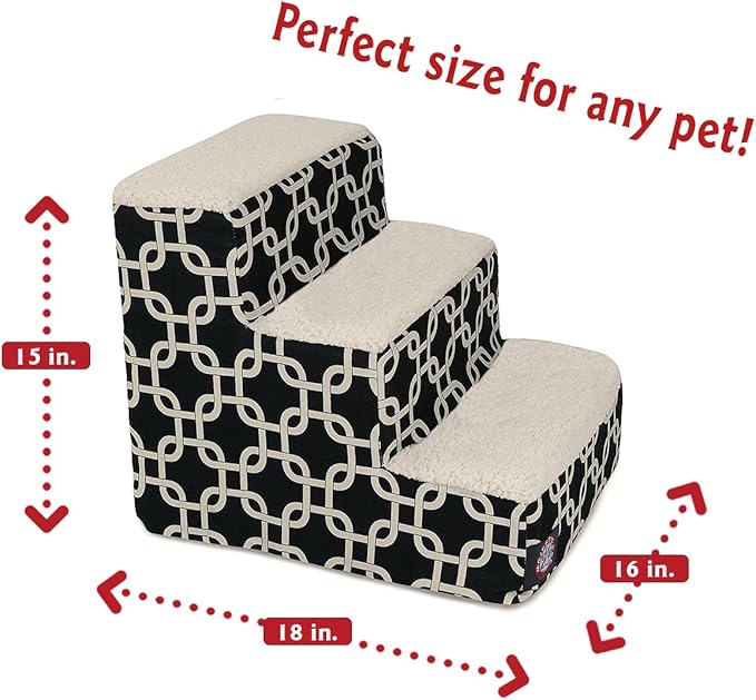 Majestic Pet 3 Step Portable Dog Stairs for Small Dogs to get on Bed Supports 25 lbs or Less – Dog Steps for High Bed with Machine Washable Cover – Pet Stairs for Cats Links Black