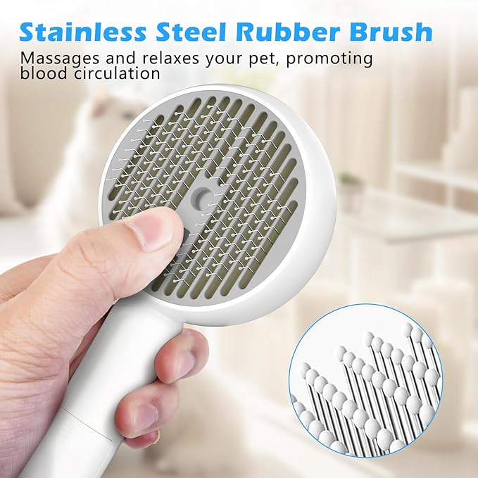 4 in 1 Cat Steam Brush for Shedding, Pet Grooming Brush with Self-Cleaning & Anti-Static, Massage Comb for Long and Short Haired Cats/Dogs, Gray