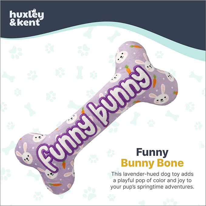 Huxley & Kent Funny Dog Toy w/Squeaker – Power Plush Squeaky Dog Toys for Small, Medium & Large Dogs – Soft Stuffed Animal for Indoor Play & Fetch - Funny Bunny Bone, Large