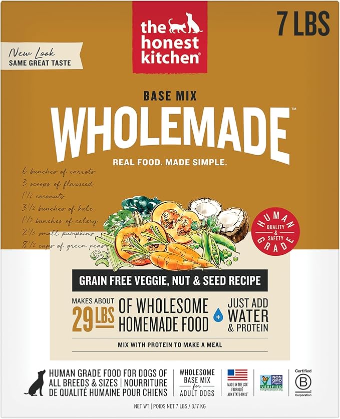 The Honest Kitchen Human Grade Dehydrated Dog Food, Grain Free Veggie, Nut & Seed Base Mix for Dogs - 7lb (Makes 12;bs)