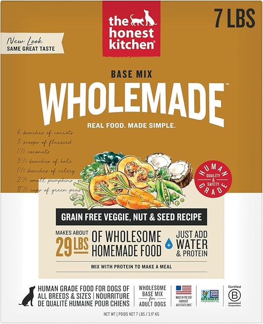 The Honest Kitchen Human Grade Dehydrated Dog Food, Grain Free Veggie, Nut & Seed Base Mix for Dogs - 7lb (Makes 12;bs)