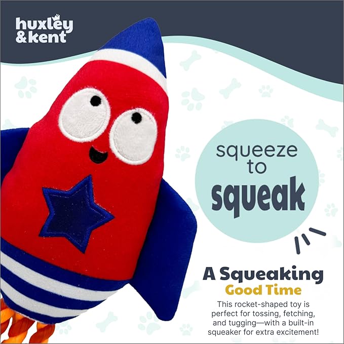 Huxley & Kent Funny Dog Toy w/Squeaker – Power Plush Squeaky Dog Toys for Small, Medium & Large Dogs – Soft Stuffed Animal for Indoor Play & Fetch - Rocket Man, Large