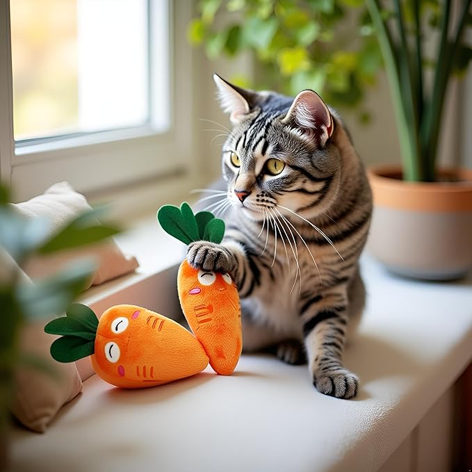 4 Pcs Soft Dog Cute Carrot Plush Chew Squeaker Plush Dog and Cat with Multi-Squeaks Sound Pet Puppy Supplies