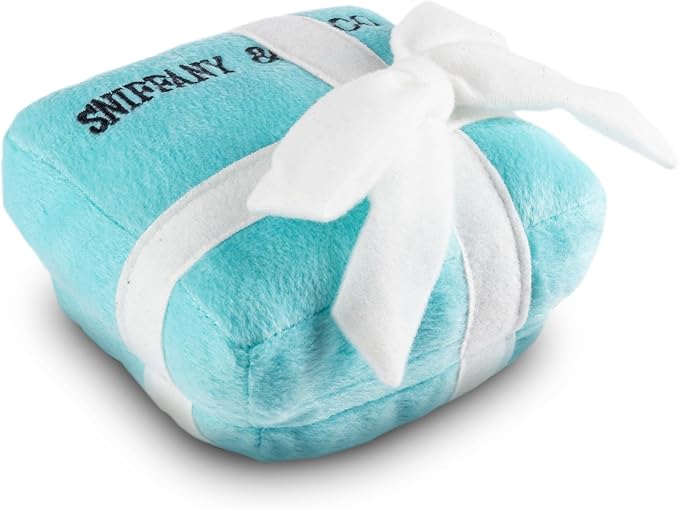 Dog Diggin Designs Sniffany & Co Large Plush Dog Toy Box | Luxury-Inspired Parody Designer Gift Box with Built-in Squeaker, Soft Plush Interactive Dog Toy – Thinking Outside The Box!
