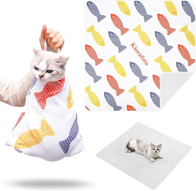 35.5" Extra Large Cat Wrap for Cutting Nails, Self-Stick Grooming Wrap for Adult Cats & Small Dog, Anti-Scratch Restraint Calming Cloth for Medicine, Cat Swaddle Cloth Grooming Supplies