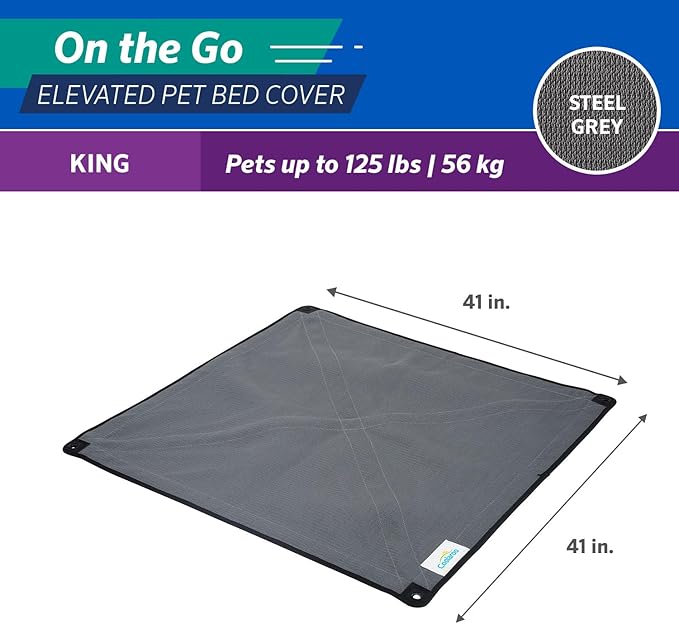 Coolaroo On The Go Cooling Elevated Dog Bed Replacement Cover, Portable for Travel & Camping, Collapsible for Storage, King, Steel Grey