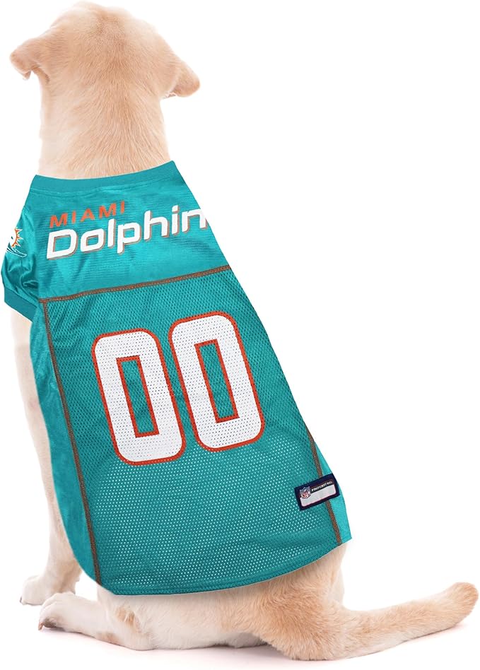 Pets First NFL Miami Dolphins Dog Jersey, Size Large, Football Shirt Costume for Pet, Dog Sports T-Shirt, NFL Team Clothing for Cats, Licensed Pet Apparel Available in 7 Sizes and 32 Teams