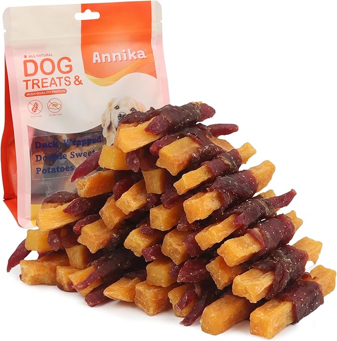 Annika Duck & Sweet Potato Wrapped Dog Treats – Healthy Low Fat, High Protein Jerky Chews, Grain-Free Training Snacks & Dental Treats for Medium & Large Dogs, 11.6 oz (Duck Wrapped Sweet Potato)
